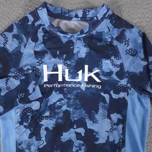 Huk Shirt Youth M Blue Camo Performance Fishing Long Sleeve Outdoor Casual